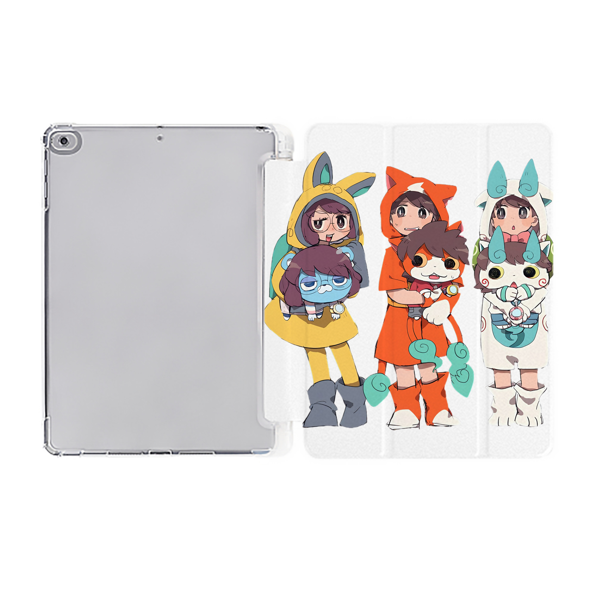 （画像用） 妖怪ウォッチ Yo-kai Watch IPad ケース ペン収納付き 三つ折りスタンド PUレザー×シリコン 対応機種9.5/10.5/10.9インチ